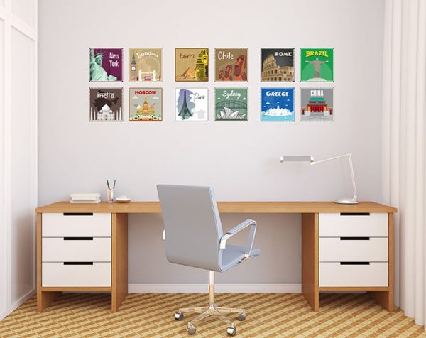 12x2 (24 pcs) TRAVEL THE WORLD WITH THESE ILLUSTRATED STAMP WALL STICKERS - Image 9