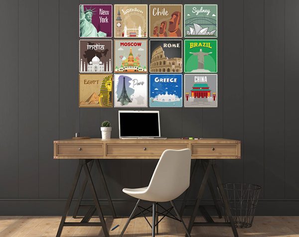 12x2 (24 pcs) TRAVEL THE WORLD WITH THESE ILLUSTRATED STAMP WALL STICKERS - Image 4