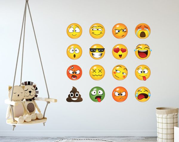 Set of 16 Emoji Faces Wall Decal Car Sticker - Image 5