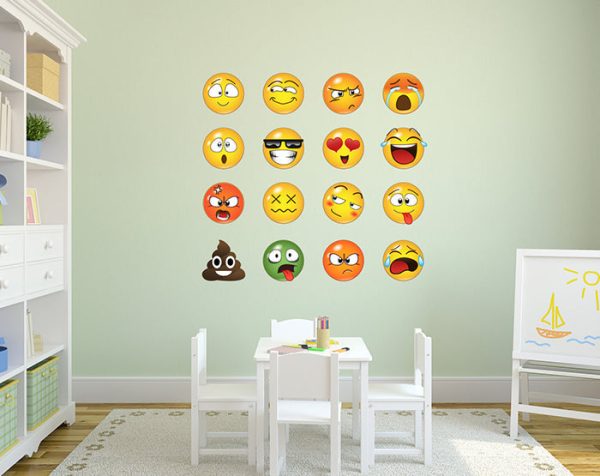 Set of 16 Emoji Faces Wall Decal Car Sticker - Image 14