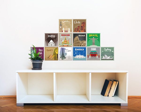 12x2 (24 pcs) TRAVEL THE WORLD WITH THESE ILLUSTRATED STAMP WALL STICKERS - Image 14