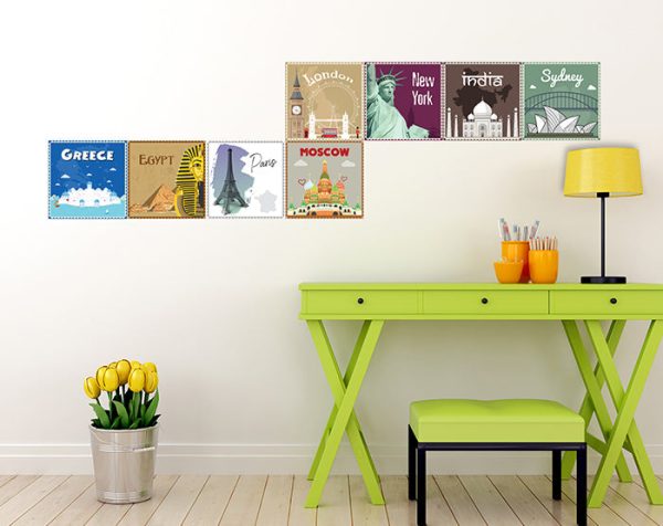 12x2 (24 pcs) TRAVEL THE WORLD WITH THESE ILLUSTRATED STAMP WALL STICKERS - Image 15