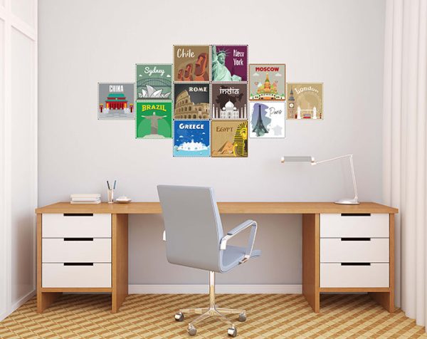 12x2 (24 pcs) TRAVEL THE WORLD WITH THESE ILLUSTRATED STAMP WALL STICKERS - Image 16