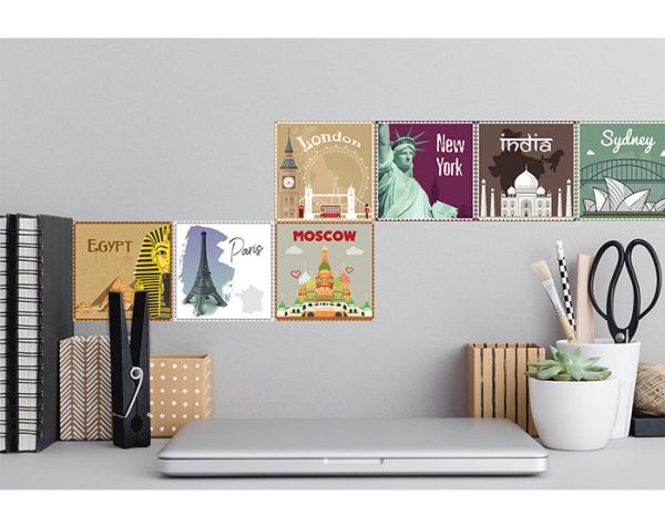 12x2 (24 pcs) TRAVEL THE WORLD WITH THESE ILLUSTRATED STAMP WALL STICKERS - Image 2