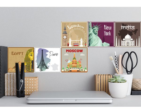 12x2 (24 pcs) TRAVEL THE WORLD WITH THESE ILLUSTRATED STAMP WALL STICKERS - Image 8