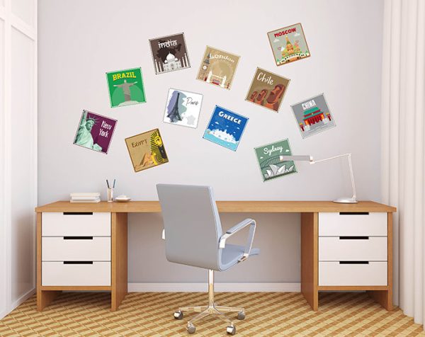 12x2 (24 pcs) TRAVEL THE WORLD WITH THESE ILLUSTRATED STAMP WALL STICKERS - Image 10