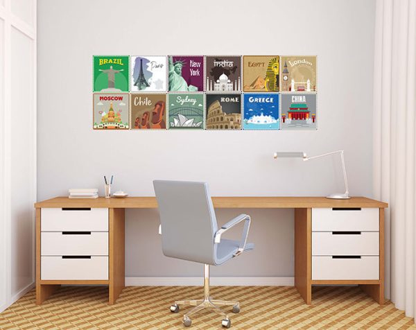 12x2 (24 pcs) TRAVEL THE WORLD WITH THESE ILLUSTRATED STAMP WALL STICKERS - Image 17