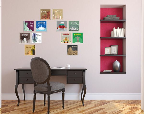 12x2 (24 pcs) TRAVEL THE WORLD WITH THESE ILLUSTRATED STAMP WALL STICKERS - Image 11