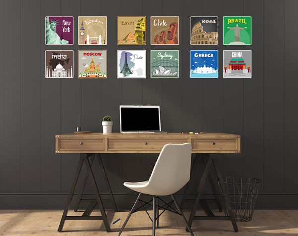 12x2 (24 pcs) TRAVEL THE WORLD WITH THESE ILLUSTRATED STAMP WALL STICKERS - Image 12