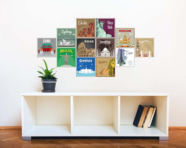 12x2 (24 pcs) TRAVEL THE WORLD WITH THESE ILLUSTRATED STAMP WALL STICKERS - Image 13