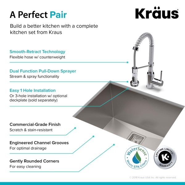 18.5-in x 24-in 1-Basin Stainless Steel Undermount Laundry Sink with Drain with Faucet - Image 8