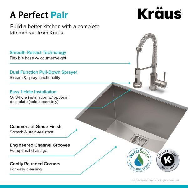 18.5-in x 24-in 1-Basin Stainless Steel Undermount Laundry Sink with Drain with Faucet - Image 8