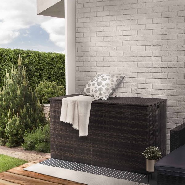 Teamson Home Wicker 154 Gallon Outdoor Deck Box for Cushions Storage, Brown - Image 6