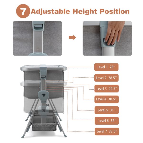 Babyjoy Baby Bed Side Crib Portable Adjustable Infant Travel Sleeper Bassinet Light Grey - Image 8