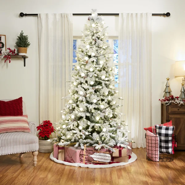7.5-ft Flocked Candlewood Pine Pre-lit LED Artificial Christmas Tree - Image 15