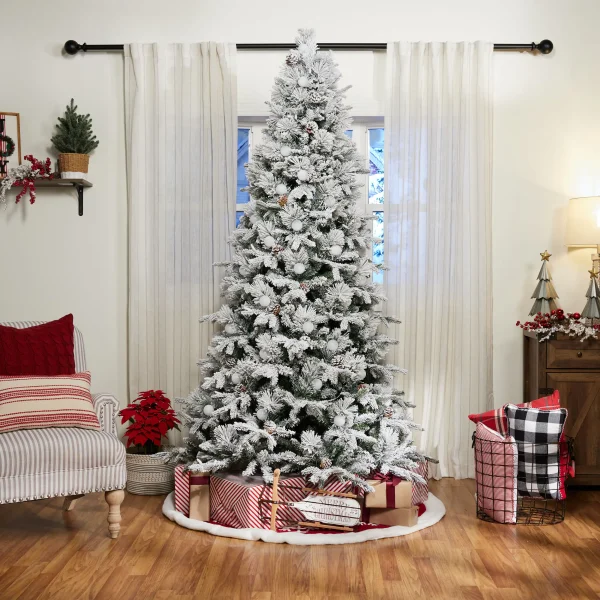 7.5-ft Flocked Candlewood Pine Pre-lit LED Artificial Christmas Tree - Image 14