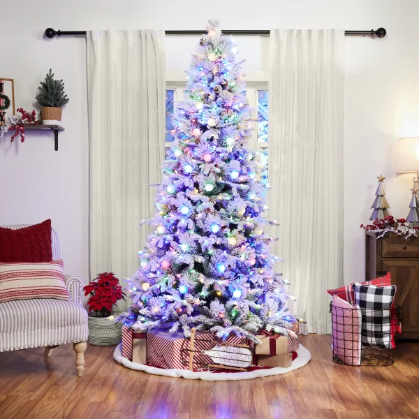 7.5-ft Flocked Candlewood Pine Pre-lit LED Artificial Christmas Tree - Image 13