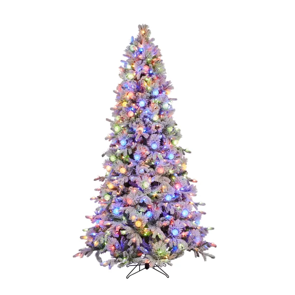 7.5-ft Flocked Candlewood Pine Pre-lit LED Artificial Christmas Tree