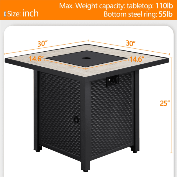 Yaheetech 30  Outdoor Propane Fire Pit Table 50,000 BTU Square Gas Fire Pit with Ceramic Tabletop, Black - Image 7