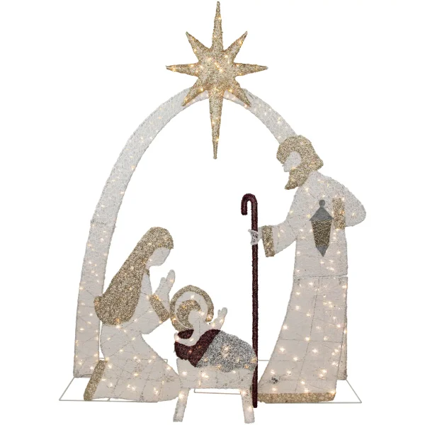 82.75-in Nativity Free Standing Decoration with Gold LED Lights