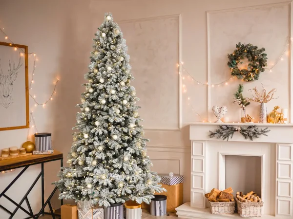 7.5-ft Flocked Candlewood Pine Pre-lit LED Artificial Christmas Tree - Image 3