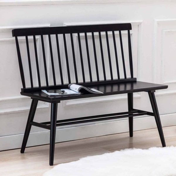 Duhome Elegant Lifestyle Duhome Entryway Bench, Black Dining Bench with Spindle Back Farmhouse Wood Windsor Bench - Image 5