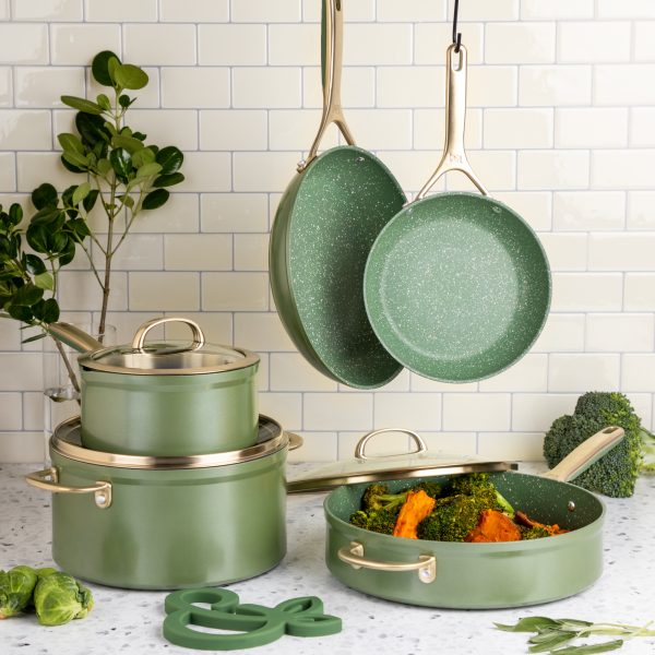 Thyme   Table Nonstick Supreme Cookware, 12-Piece Set, Olive - Image 6