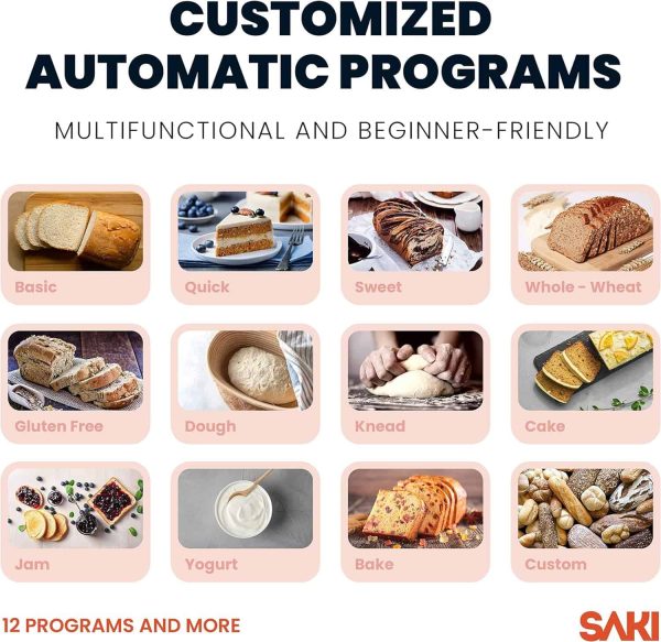 SAKI 3 LB Large Bread Maker Machine, 12-in-1 Programmable Large Bread Machine - Image 8
