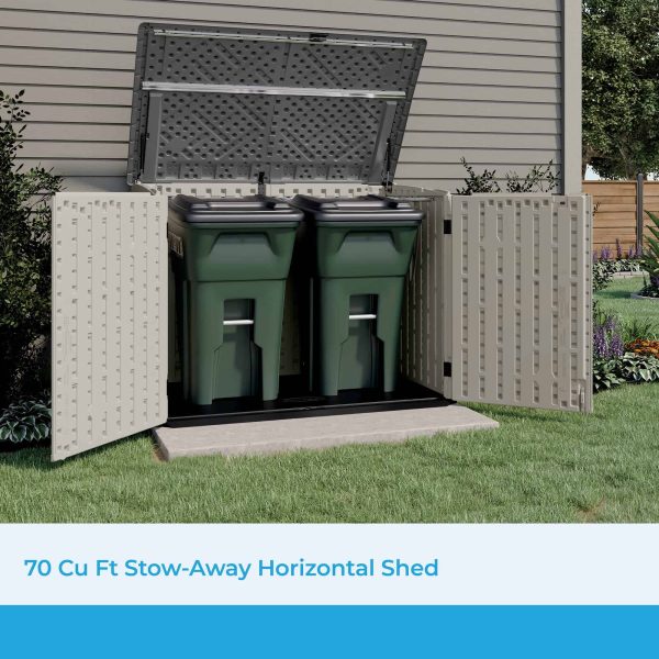 Suncast 5.9 ft. x 3.7 ft Horizontal Stow-Away Storage Shed   Natural Wood-like Outdoor Storage for Trash Cans and Yard Tools - Image 8