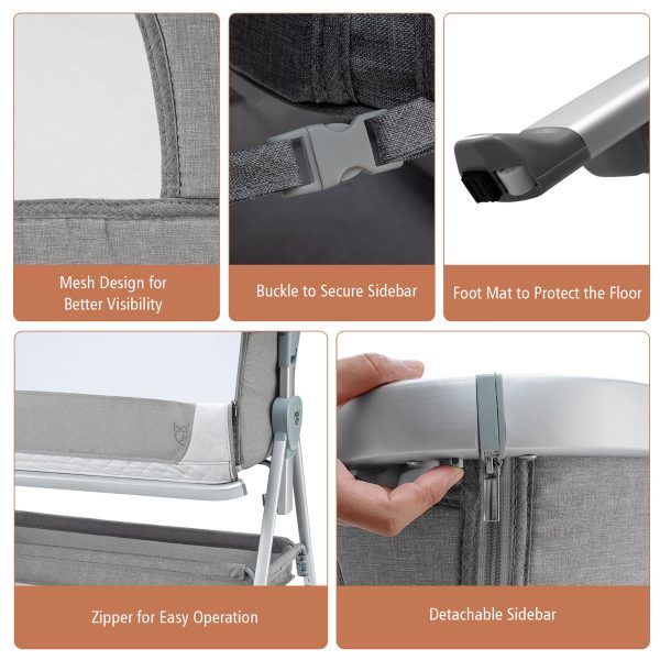 Babyjoy Baby Bed Side Crib Portable Adjustable Infant Travel Sleeper Bassinet Light Grey - Image 10