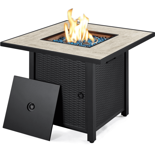 Yaheetech 30  Outdoor Propane Fire Pit Table 50,000 BTU Square Gas Fire Pit with Ceramic Tabletop, Black