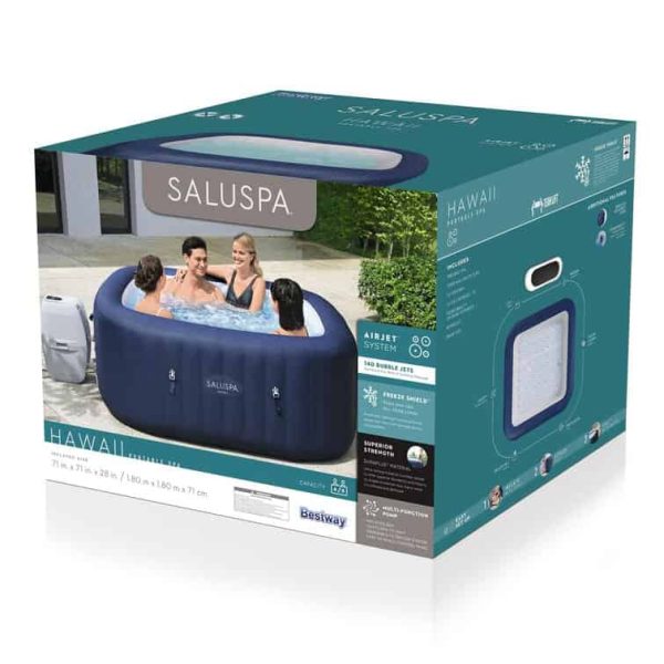 Bestway Hawaii SaluSpa 6 Person Inflatable Square Hot Tub with 114 AirJets, Blue - Image 9