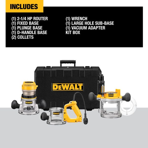 DW618B3 1/4-in-Amp 2.25-HP Variable Speed Combo Fixed/Plunge Corded Router Hard Case (Tool Only) - Image 2