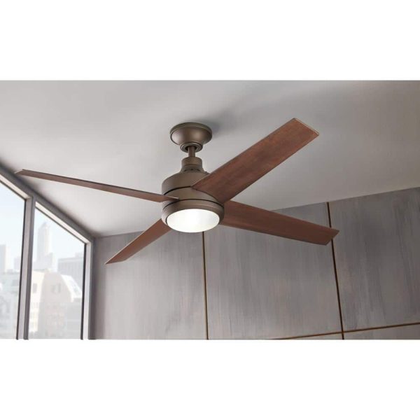 Collection 54729-BOND Mercer 52 in. Integrated LED Indoor Oil Rubbed Bronze Ceiling Fan with Light Kit works with Google Assistant and Alexa