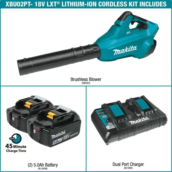 XBU02PT 120 MPH 473 CFM 18-Volt X2 (36-Volt) LXT Lithium-Ion Brushless Cordless Blower Kit with 2 Batteries 5.0Ah and Charger - Image 2