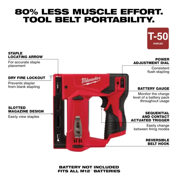 2447-20 M12 12-Volt Lithium-Ion Cordless 3/8 in. Crown Stapler (Tool-Only) - Image 3