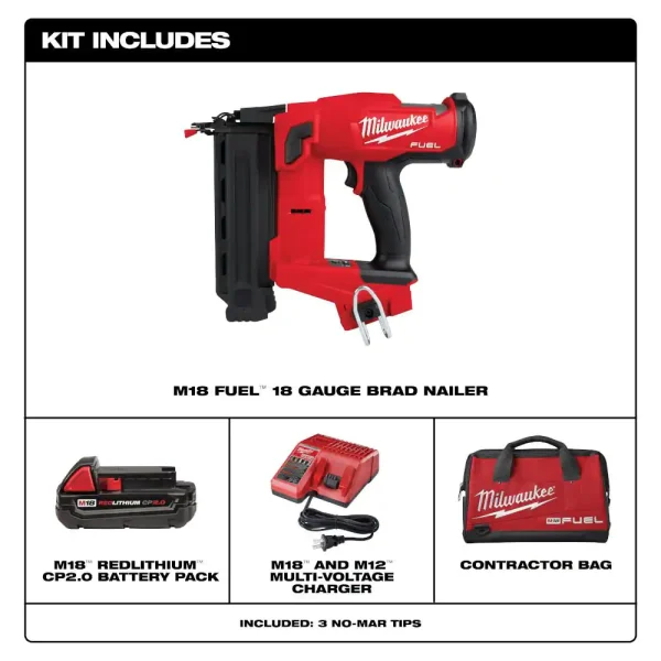 2746-21CT M18 FUEL N II 18-Volt 18-Gauge Lithium-Ion Brushless Cordless Brad Nailer Kit with One 2.0 Ah Battery, Charger and Bag - Image 3