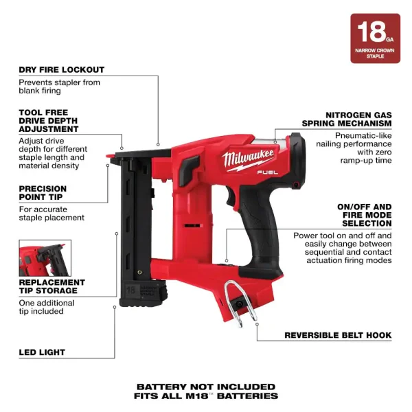 2749-20 M18 FUEL 18V Lithium-Ion Brushless Cordless 18-Gauge 1/4 in. Narrow Crown Stapler (Tool-Only) - Image 4