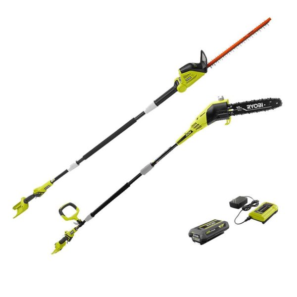 RY40560-HDG 40V 10 in. Cordless Battery Pole Saw and 18 in. Cordless Battery Pole Hedge Trimmer with 2.0 Ah Battery and Charger