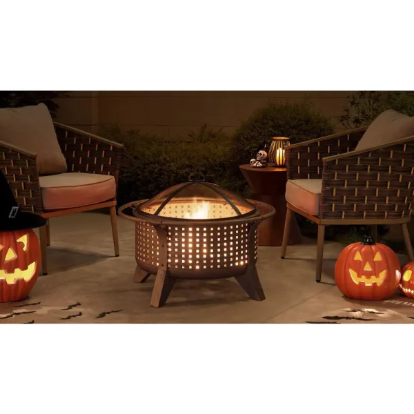 Sunjoy A301026800 Woven 30 in. Outdoor Round Wood Burning Firepit - Image 3