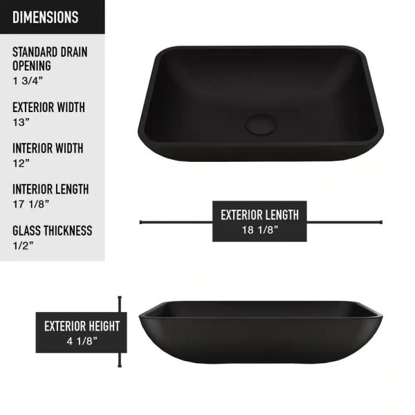 VG07110 Matte Shell Sottile Black Glass 18 in. L x 13 in. W x 4 in. H Rectangular Vessel Bathroom Sink - Image 3