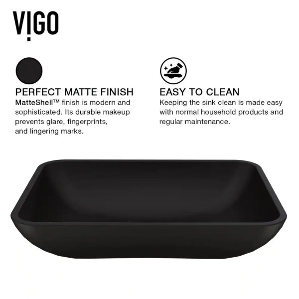 VG07110 Matte Shell Sottile Black Glass 18 in. L x 13 in. W x 4 in. H Rectangular Vessel Bathroom Sink - Image 2