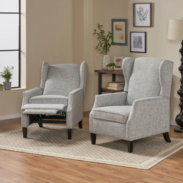 Home Wescott Contemporary Recliners (Set of 2), Light Gray Tweed + Dark Brown - Image 2