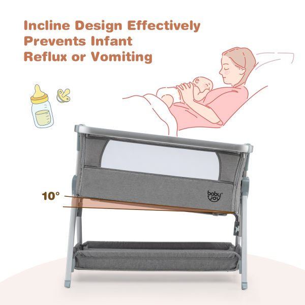 Babyjoy Baby Bed Side Crib Portable Adjustable Infant Travel Sleeper Bassinet Light Grey - Image 9