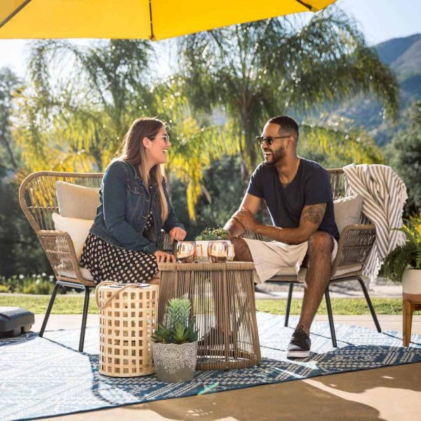 3-Piece Wicker Outdoor Bistro Set with Cream White Cushions - Image 3