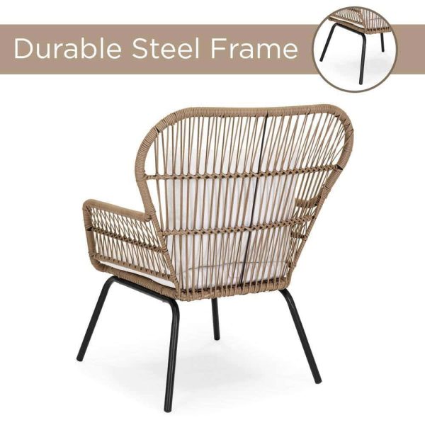 3-Piece Wicker Outdoor Bistro Set with Cream White Cushions - Image 6