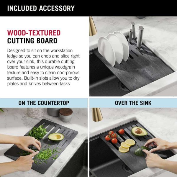 75B933-33S-BL Everest Black Granite Composite 32 in. Single Bowl Undermount Kitchen Sink with Accessories - Image 10