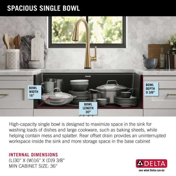 75B933-33S-BL Everest Black Granite Composite 32 in. Single Bowl Undermount Kitchen Sink with Accessories - Image 7
