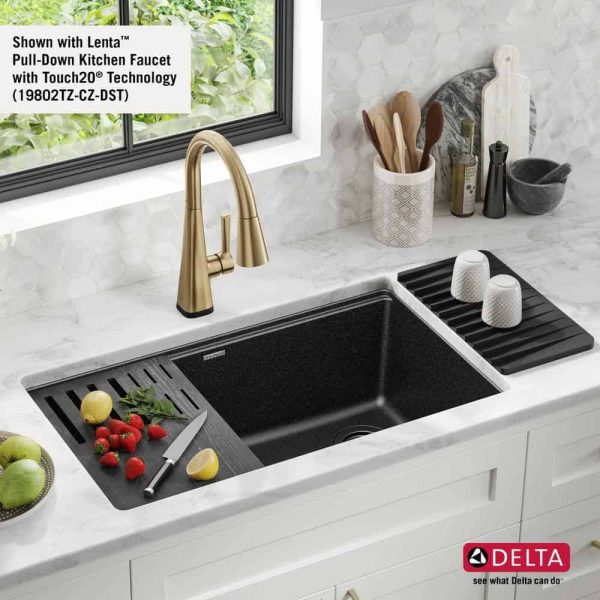 75B933-33S-BL Everest Black Granite Composite 32 in. Single Bowl Undermount Kitchen Sink with Accessories - Image 4