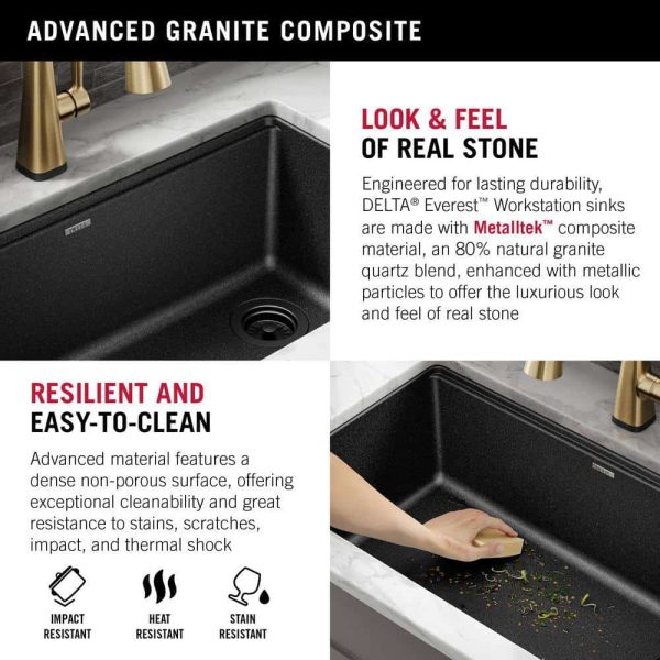 75B933-33S-BL Everest Black Granite Composite 32 in. Single Bowl Undermount Kitchen Sink with Accessories - Image 8